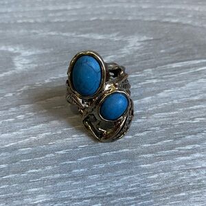 Silver-Toned Metal & Blue Stones Statement Ring